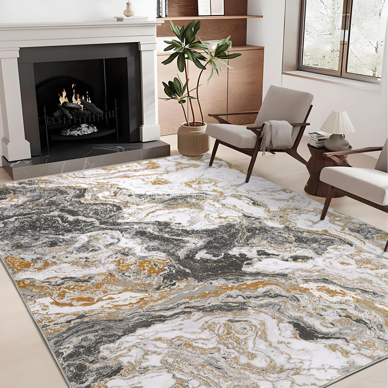 Rectangle Abstract Washable Area Rug, Grey, Rectangle 240 x 340 cm