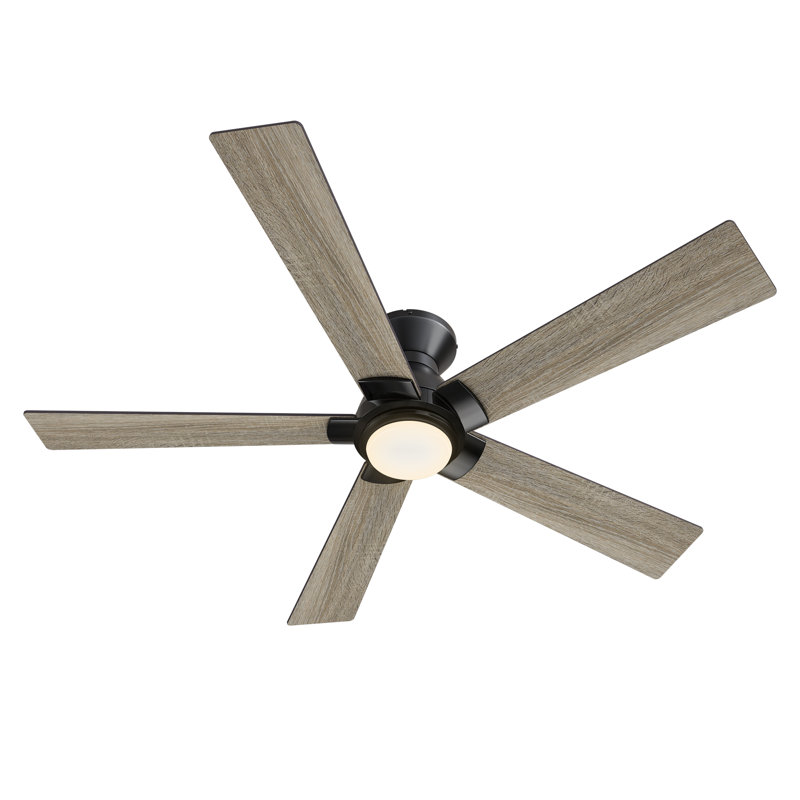 52 Inches Black Flush-Mount DC Motor Ceiling Fan with Light, Remote Control, Black, Gray Oak