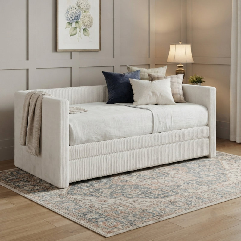 Wade Upholstered Daybed With Trundle, White