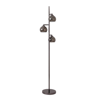 Lampe sur pied 3 lumières Triplet - fer nickel noir, base en fer nickel noir, abat-jour en fer nickel noir, à intensité variable, ampoule incluse