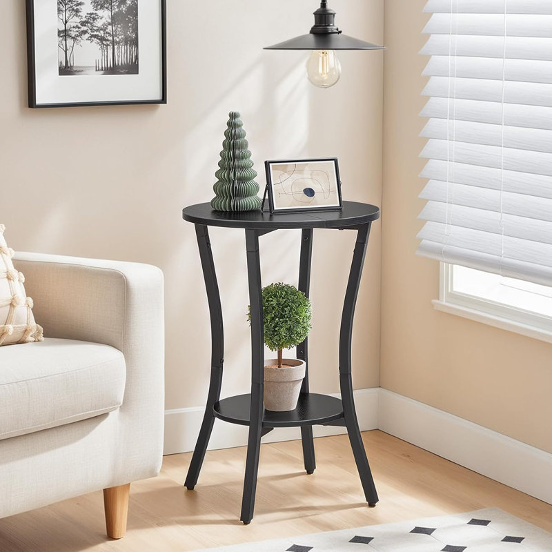 Table de bout ronde à 2 niveaux avec table de bout et petite table de chevet avec rangement - noir