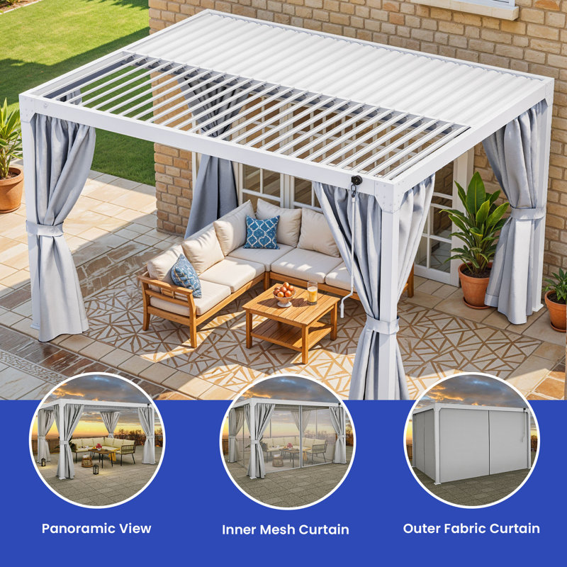 13ft x 10ft Outdoor Gazebo with Curtains