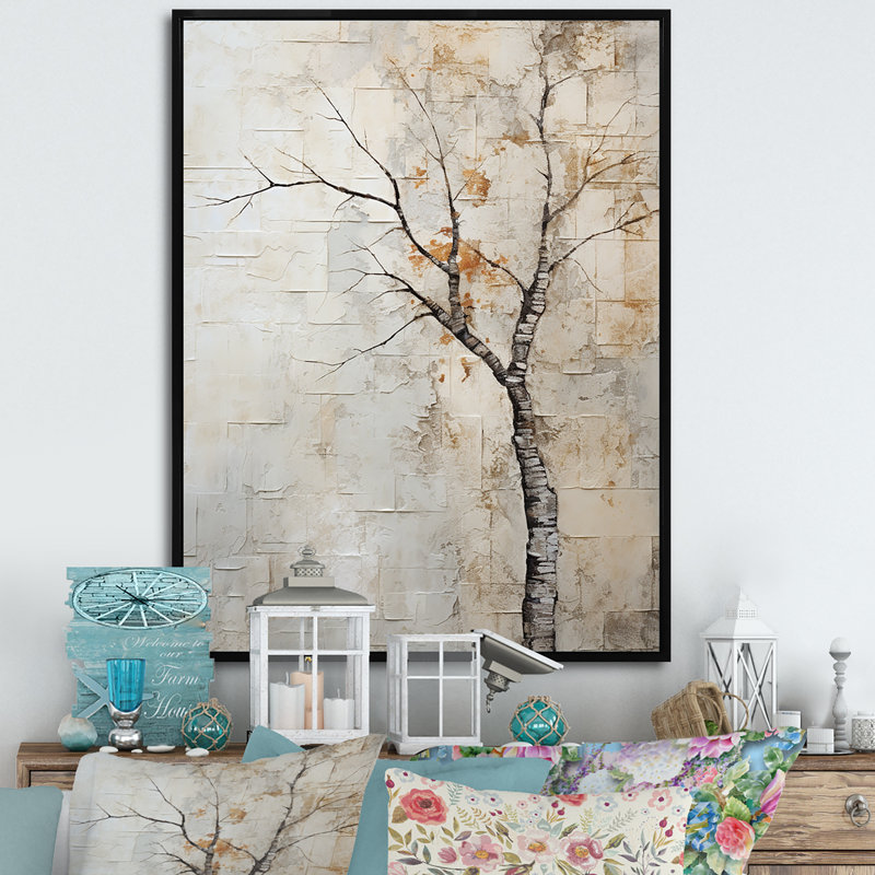 Minimalisme sycomore arbre paysage IV, reproduction sur toile, Cadre flottant noir, H 44 po x l 34 po x P 1,5 po