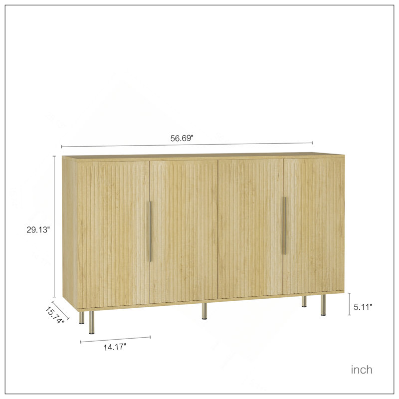 Buffet en bois moderne avec rangement, grand buffet cannelé avec tablettes réglables, crédence, console d'appoint, Bois