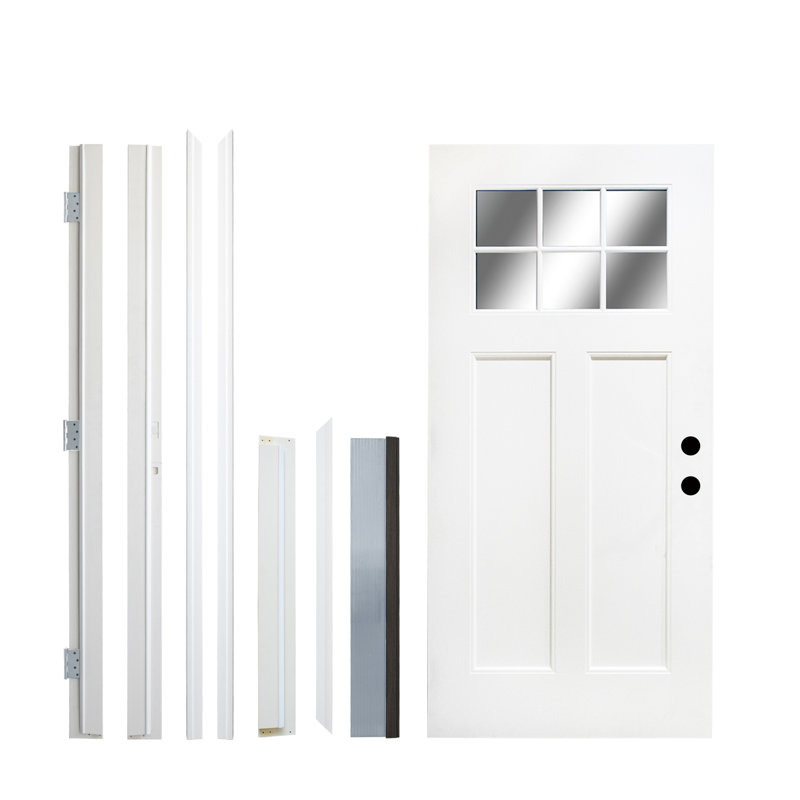 Porte d'entrée prémontée blanche en fibre de verre 36 po x 80 po avec moulure à brique, ouverture à gauche, L 36 po x H 80 po