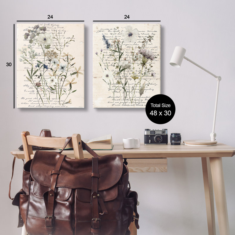  "Vintage Letters with Botanicals", ensemble de 2 toiles d'art sur toile par Carol Robinson, H 30 po x l 24 po