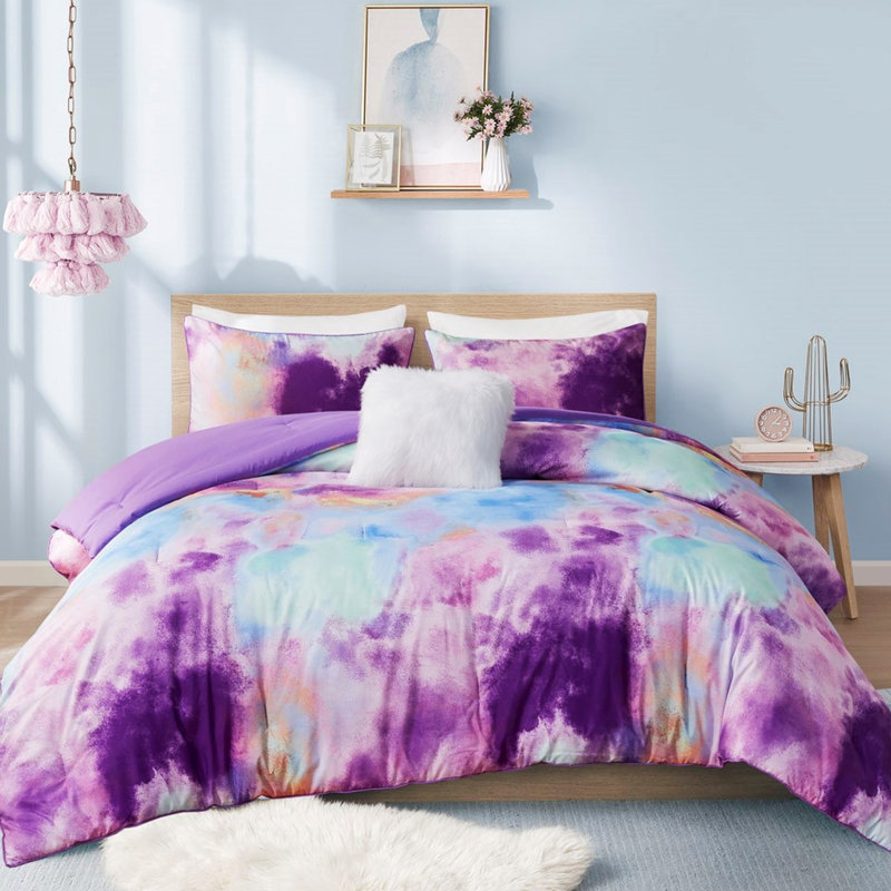 Édredon très grand / très grand avec imprimé de teinture par nœuds, microfibre douce, coussin texturé chic, literie aquarelle lavable à la machine, traitement, rembourrage,