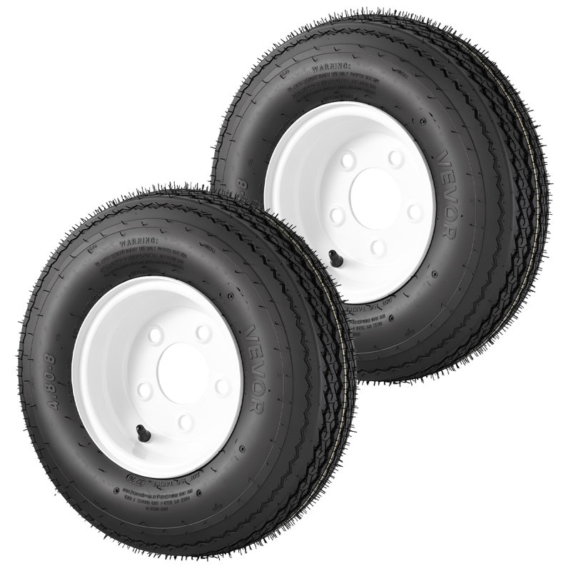 Trailer Tire Rim Assembly 4.80-8 with 5 Lug on 4.5 in PCD, 6 Ply Load Range C Trailer Tire on 8" White Rims, 2.8 in Center Bore, Max Load 760LBS 90PSI for Utility/Boat/Camper Trailers