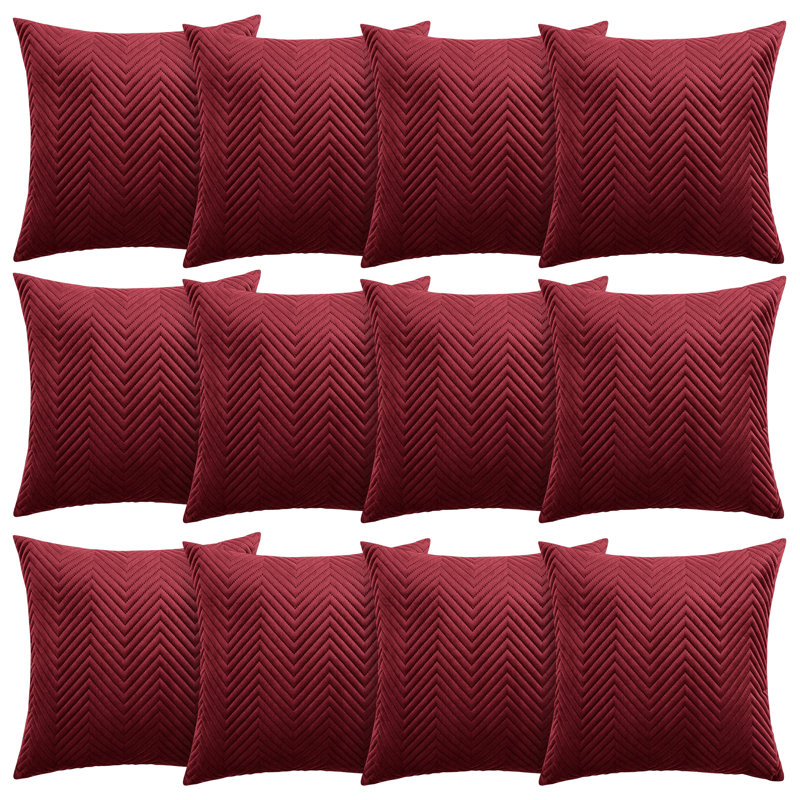 Aspire Homeware Embossed Square Velvet Cushion Cover, Burgundy, Pack of 12