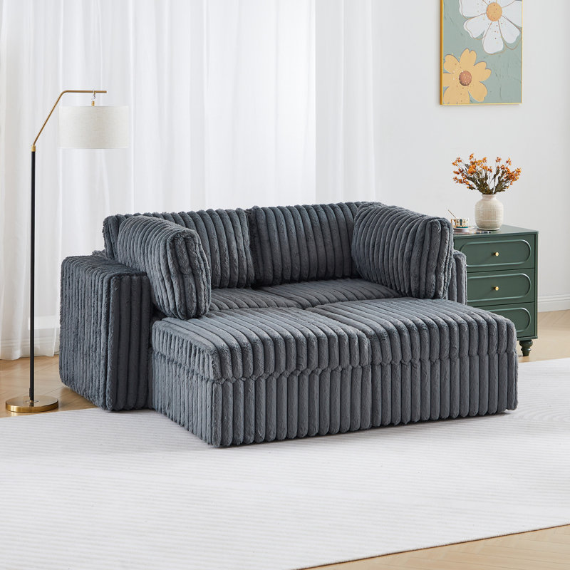 4-Seater Modular Sectional Sofa With Storage, Gray Faux Fur