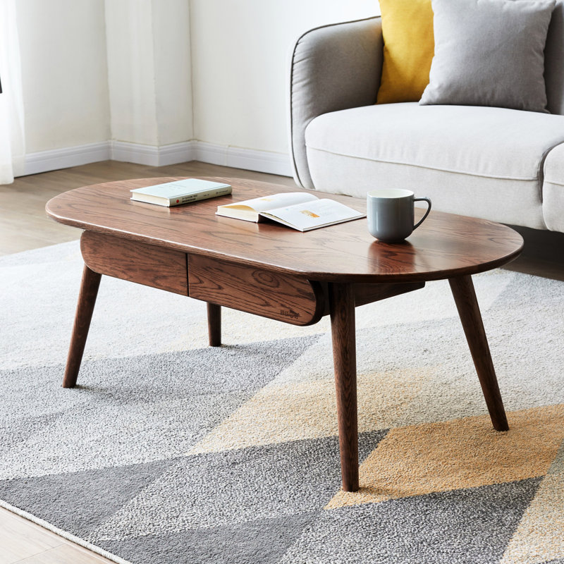 Table moderne ovale en bois - chêne massif, rangement de tiroir, console polyvalente en chêne de qualité 100%, espace de travail polyvalent