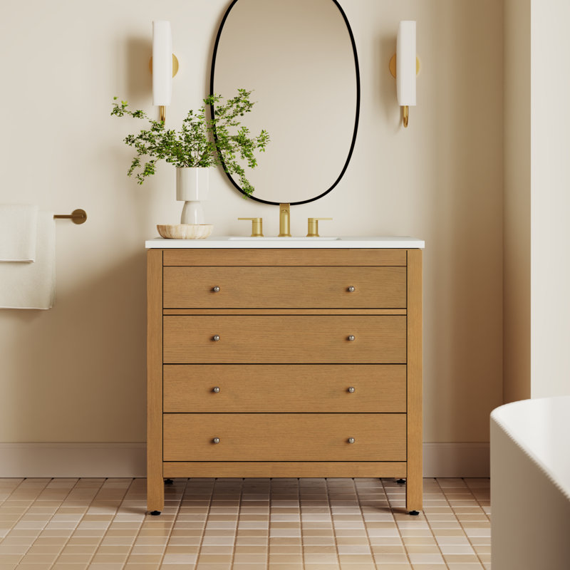 Celine 36 in Single Sink Bathroom Vanity with Quartz Top, Natural