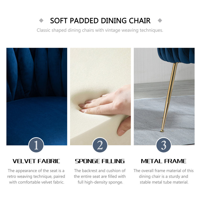 Evanni Velvet Upholstered Metal Side Chair, Navy, 2