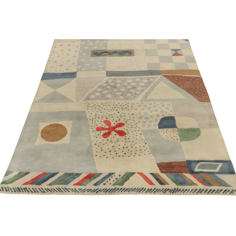 Scandinavian Hand Knotted Wool Geometric Area Rug, Rectangle 12' x 15'