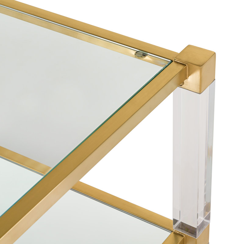 Table de bout avec rangement en verre Chantai, Transparent / laiton