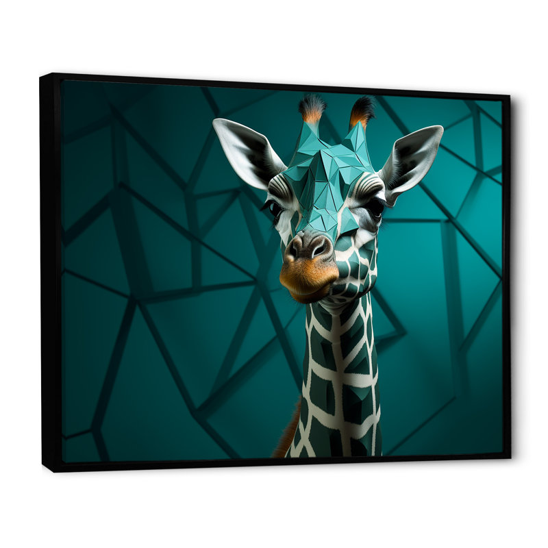 Girafe verte cubiste Grace II, H 30 po x l 40 po x P 1,5 po, Cadre flottant noir