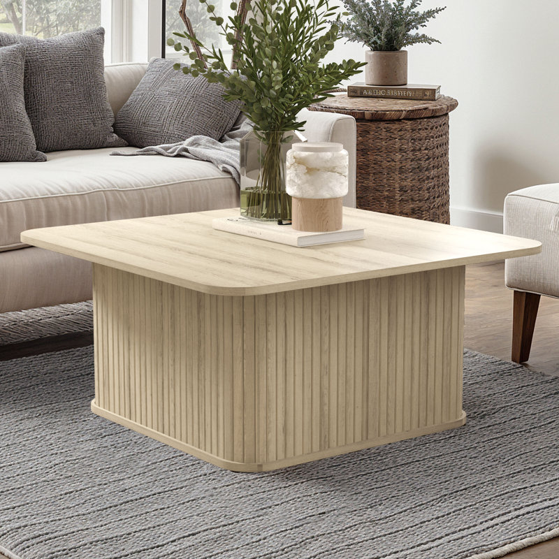 Aurel 31.5" Fluted Square Coffee Table, Beige/Brown