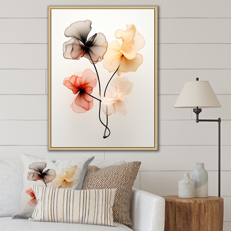 Fleur de ginko coloré sur une ligne, Cadre flottant brun, H 40 po x l 30 po x P 1,5 po