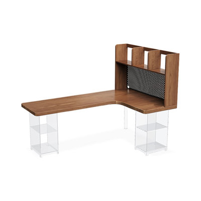 Bureau d'écriture en L en bois massif brun noisette