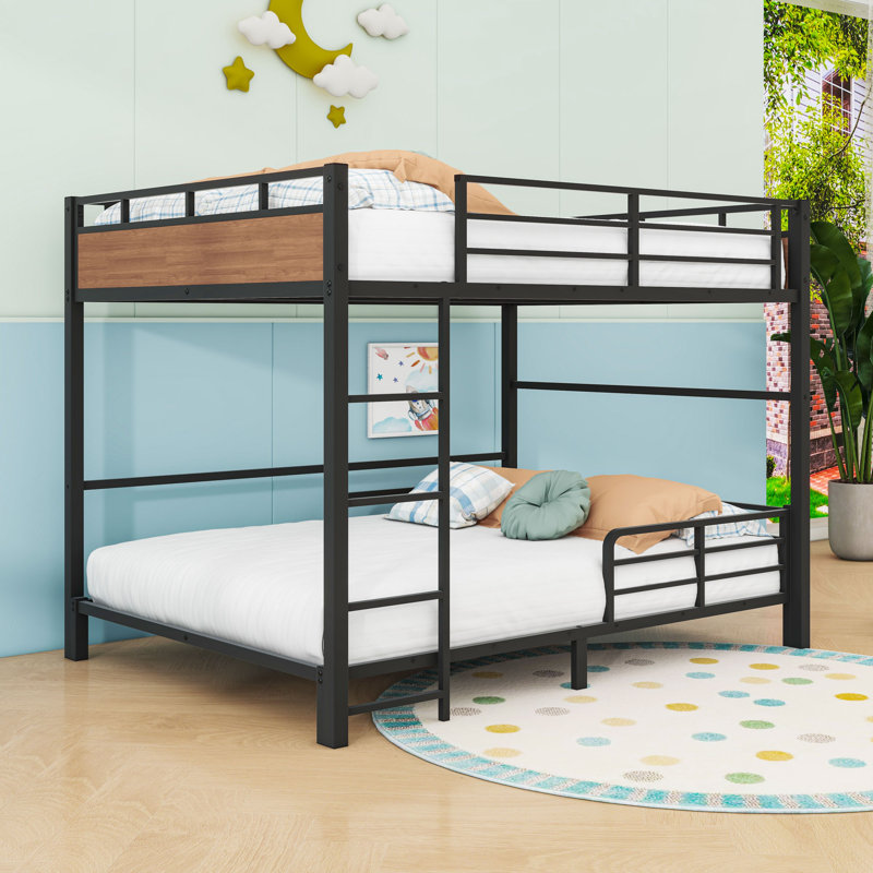 Metal Bunk Bed With Safety Rai, Walnut, Full Over Full