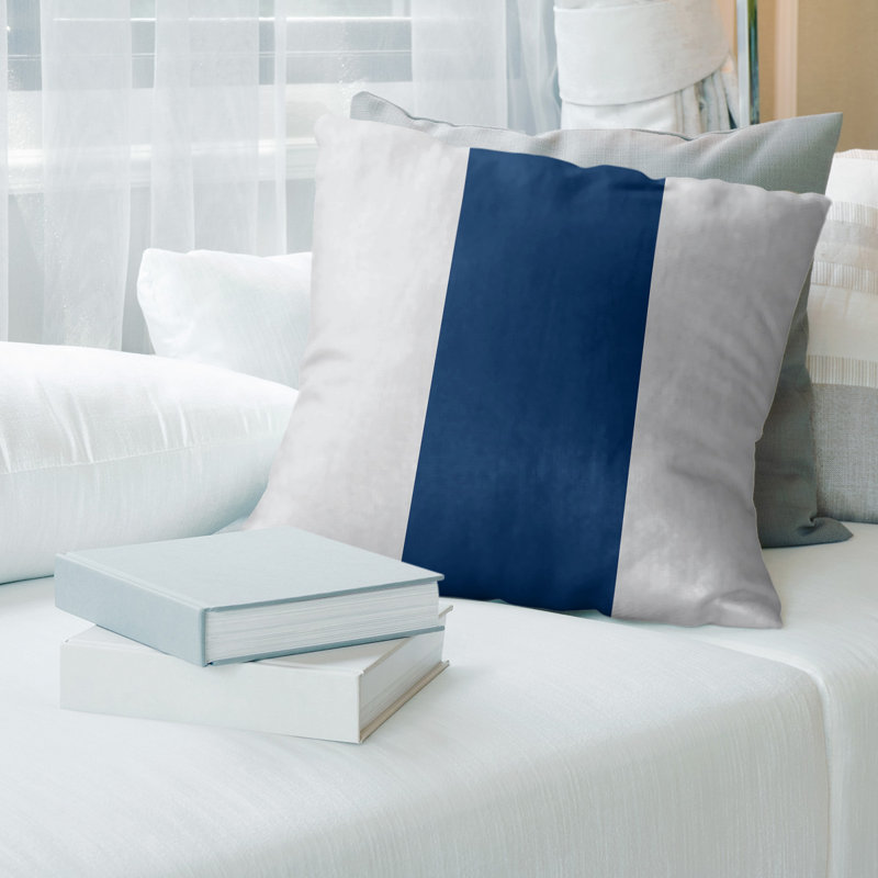Striped Linen Reversible Throw Pillow, 20" x 20", Gray/Navy