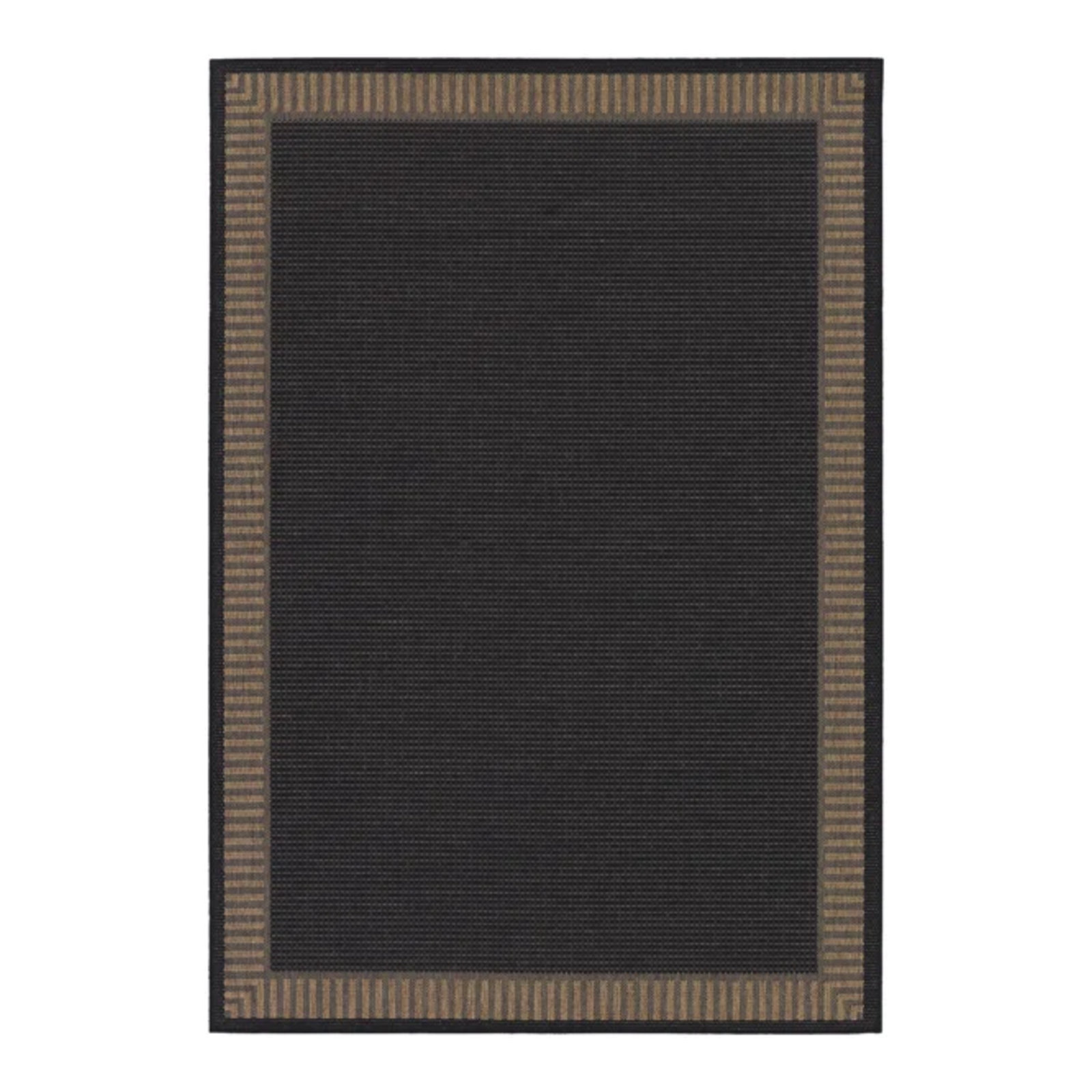 Sania Solid Black Cocoa Brown Flatwoven Indoor Outdoor Area Rug, Rectangle 7'6" x 10'9", Black / Brown