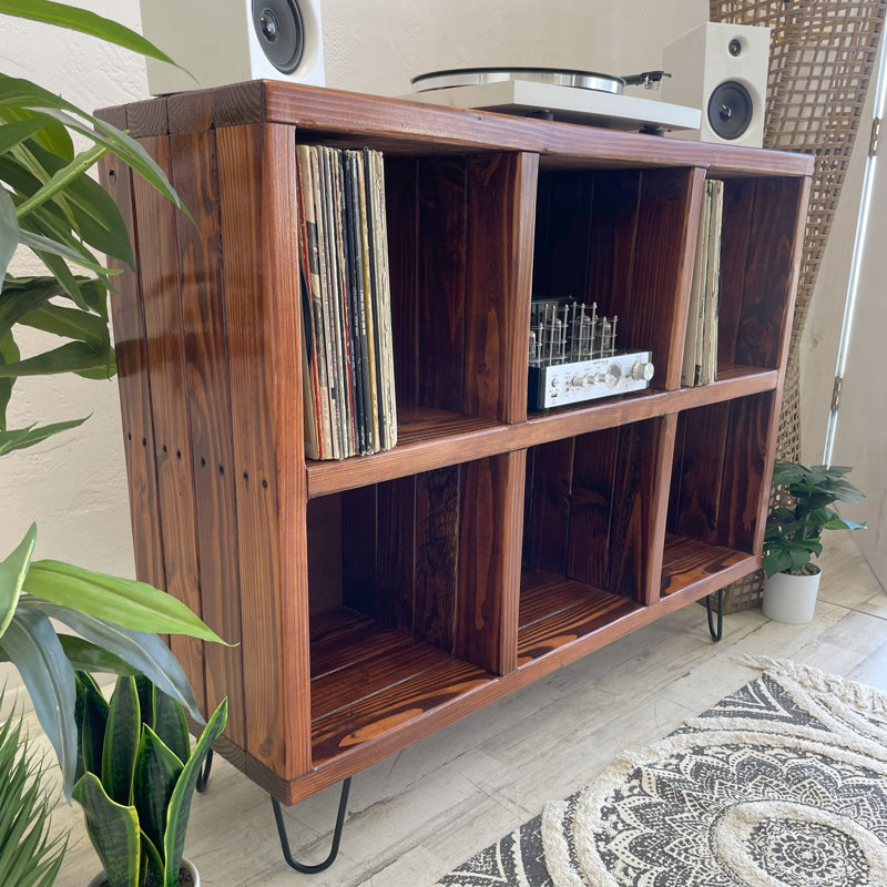 Rangement de 6 disques vinyles, H 36,5 po x l 45 po x P 14 po, Bois rouge