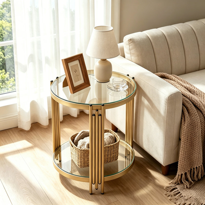 Breannon Glass End Table For Living Room, Bedroom, or Office, Gold