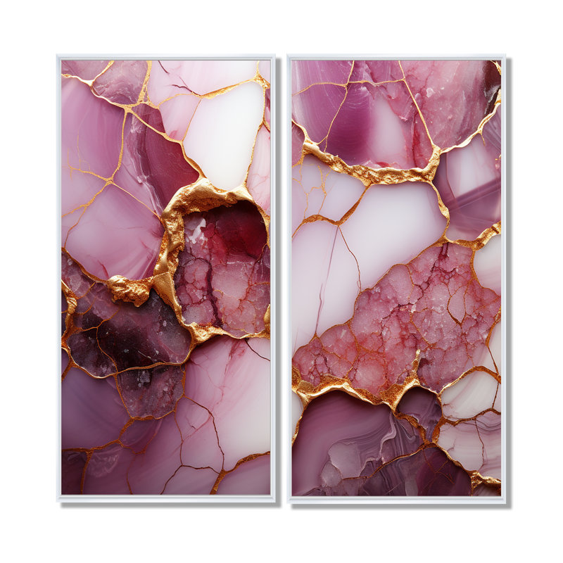 Rose et rivière de marbre doré I - impressions sur toile dorées, H 40 po x l 40 po, Impression encadrée flottante, Blanc