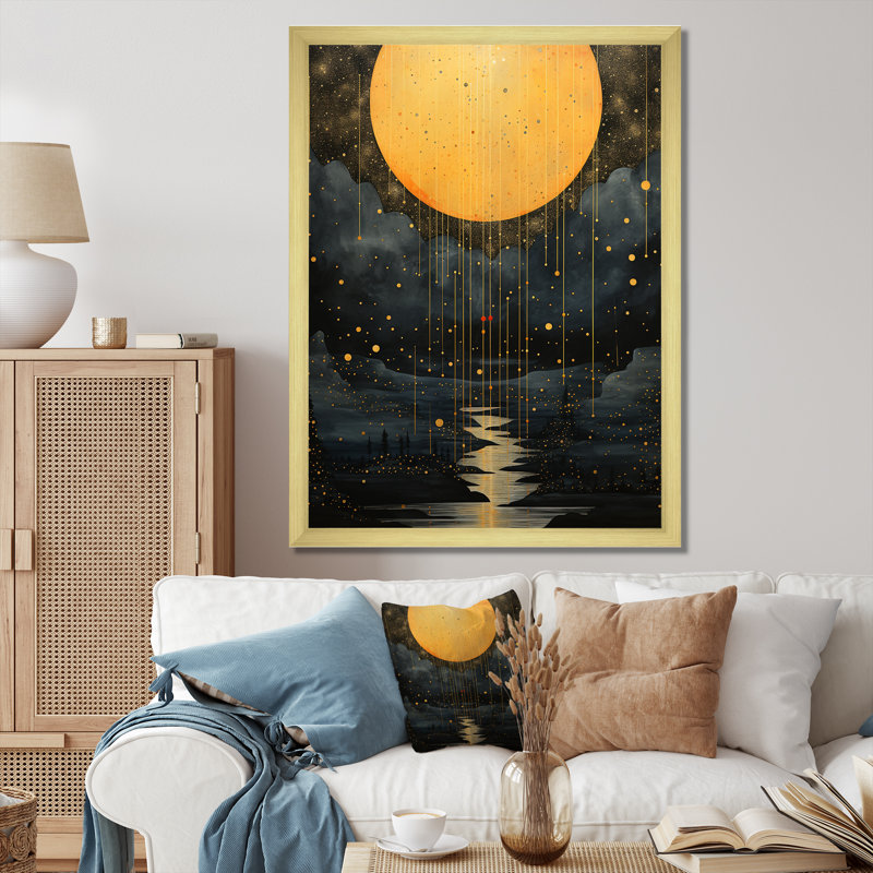 Iqlaas jaune gris Mid Century Minimalist Oasis, reproduction d'art sur toile, H 20 po x l 12 po x P 1 po, Encadrement doré