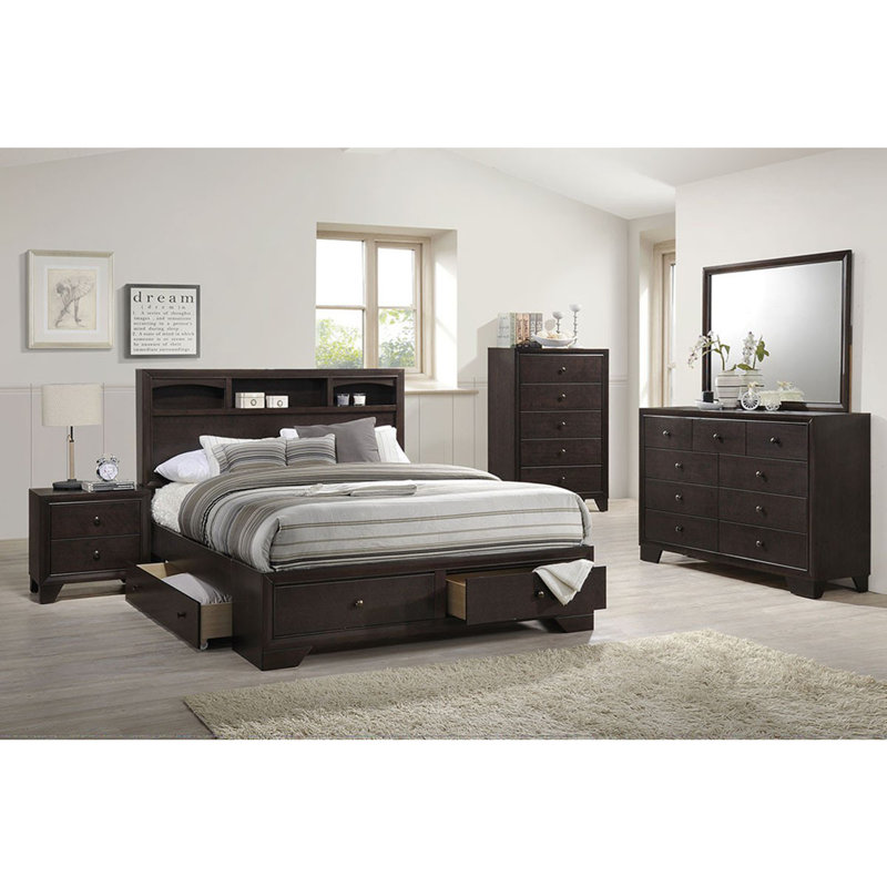 Mobilier de chambre à coucher de style moderne avec commode à neuf tiroirs et finition brune
