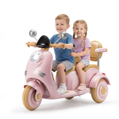 3-Wheel Kids Electric Motorcycle, 12V Electric Scooter for Ages 3-8, Toddler Moped with Storage Compartments, Rechargeable Battery Powered Ride On Toy, Ideal for Outdoor Play (Pink)