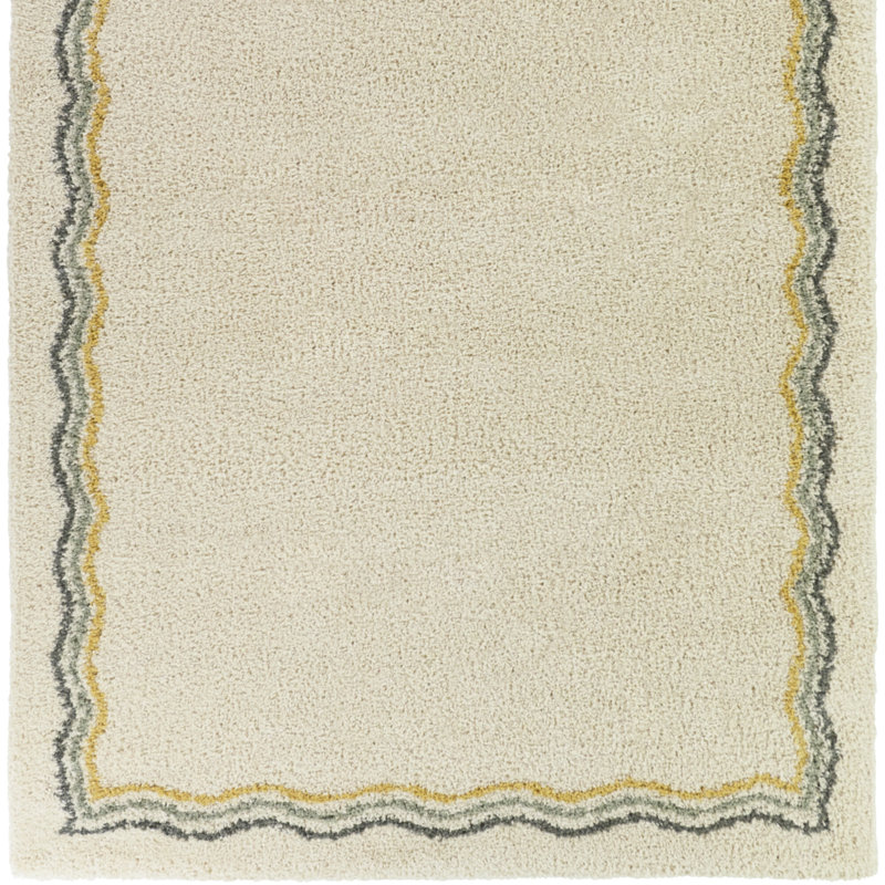 Blue/Green Squiggle Border Area Rug, Rectangle 5'3" x 7'