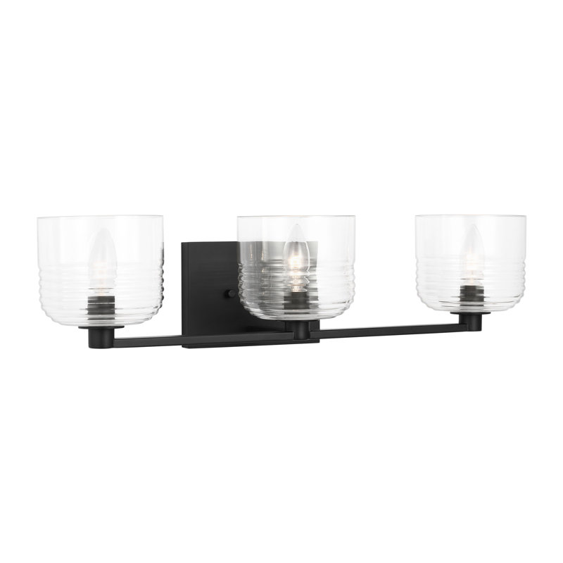 Applique murale de salle de bain avec abat-jour côtelé transparent Lochdale, H 6,125 po x l 24,25 po x P 7,875 po, Nuit noire