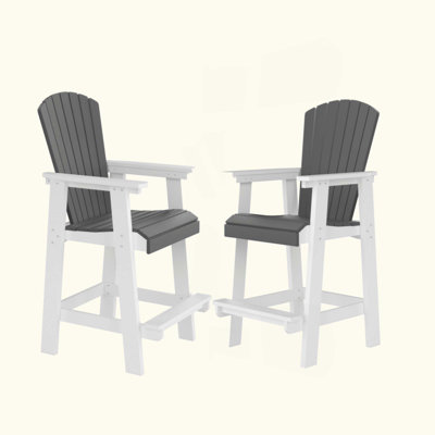 HDPE Bar Chair, Outdoor Tall Adirondack Chairs Set Of 2, Patio Bar Stool Chair With High Back, Set Of 2