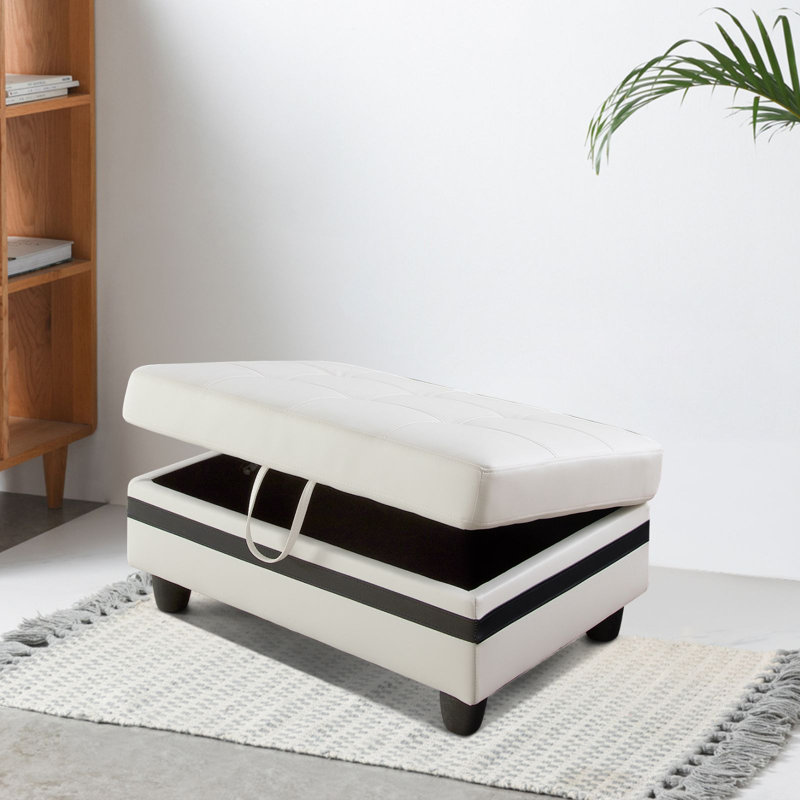 Upholstered Sectional, Right Hand Facing, White/Black Faux Leather