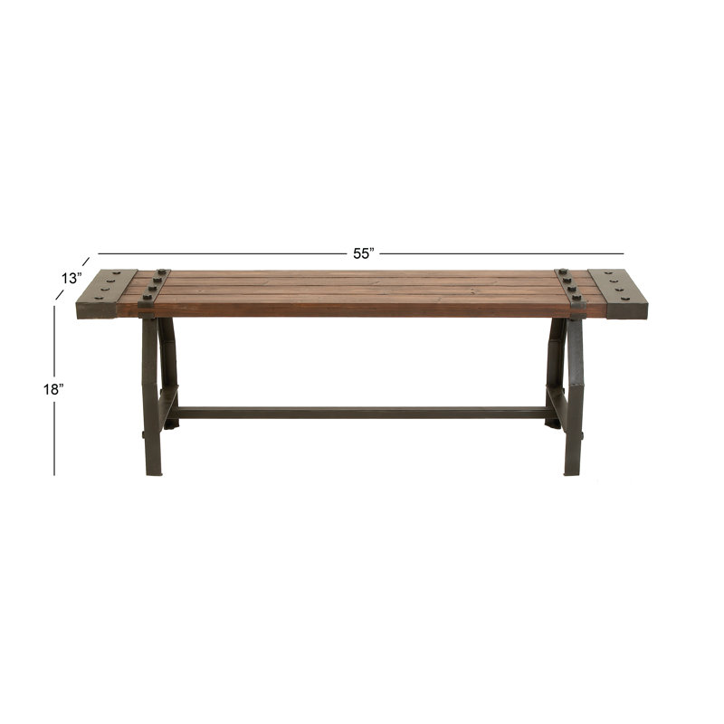 Rickey Brown Wood Bench with Black Metal Base and Studs