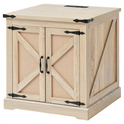 Rattan Coffee Table, Rectangle 2-Tier PE Rattan Farmhouse End Table, 24-Inch Modern Boho Style Storage Mid Century Coffee Table with Retro Metal Hinges, for Living Room, Bedroom & Small Spaces, Natural