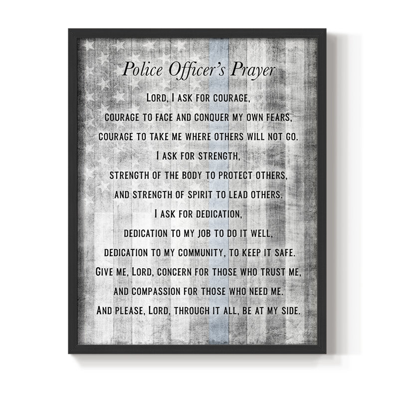 Police Prayer Framed Print - Solid Wood, 11" H x 9" W, Black