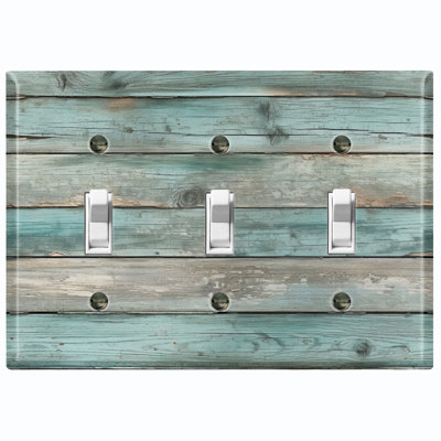 Teal Wood Fence Brown Nature Themed 3 - Gang Toggle Light Switch Standard Wall Plate
