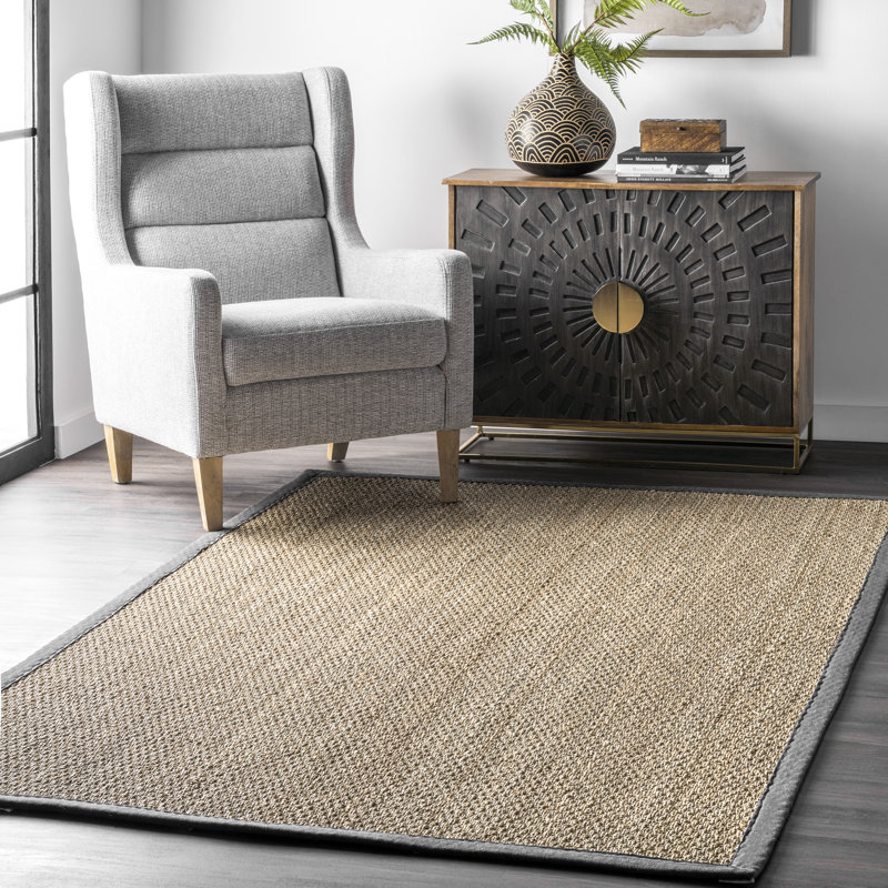 Stephanne Farmhouse Seagrass Natural/Dark Gray Area Rug, Rectangle 3' x 5'