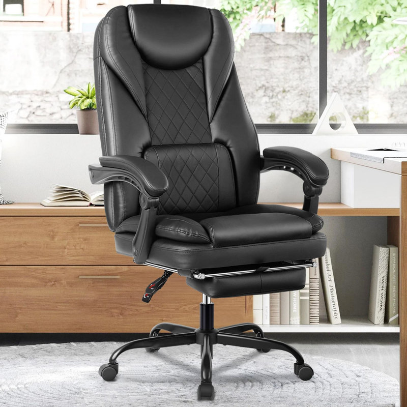 Azteca Ergonomic Executive Chair with Retractable Footrest, Black