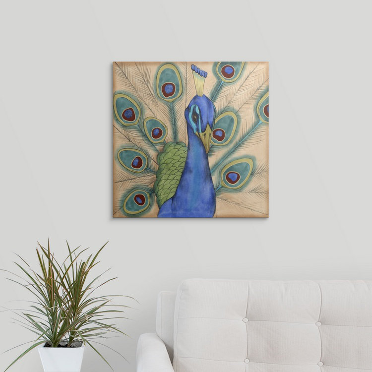 Eccentric Bird " Eccentric Bird I " by Jennifer Goldberger, 35" H x 35" W x 1.5" D, Canvas