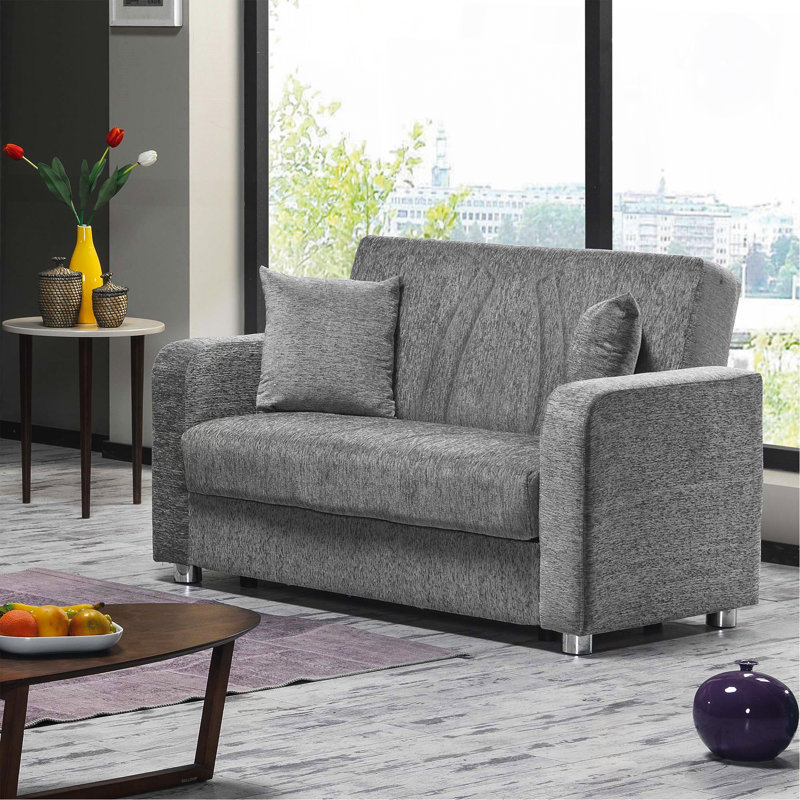 Canapé-lit rembourré avec rangement PrimeNest Gravita Collection, Argent; brun, Gris, H 36,2 po x l 32,3 po x L 59,1 po