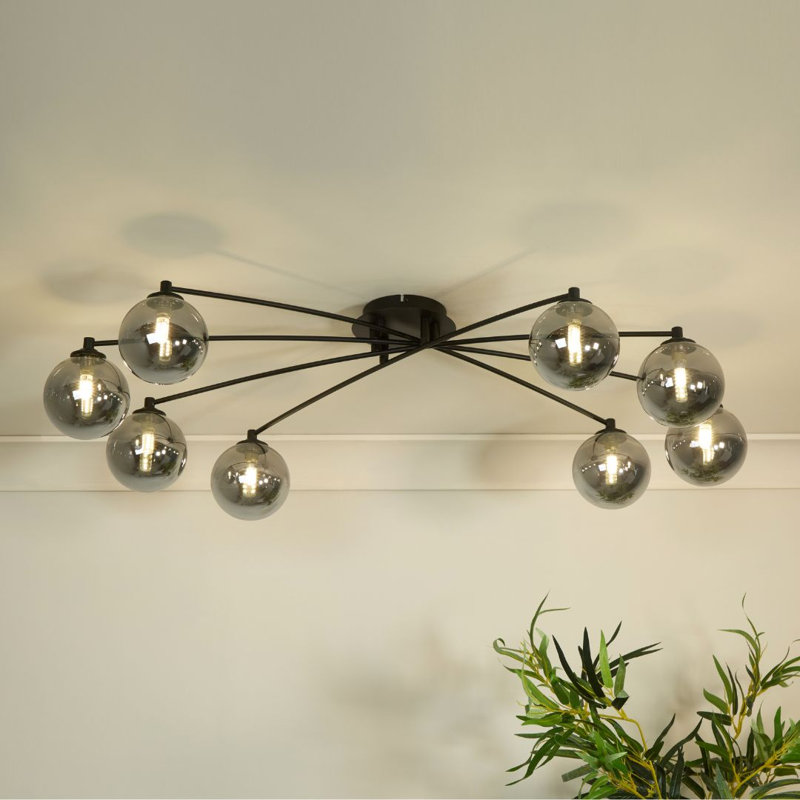 Glass Semi Flush Mount, 220cm H x 1020cm W x 630cm D, 8 Lights, Matte Black