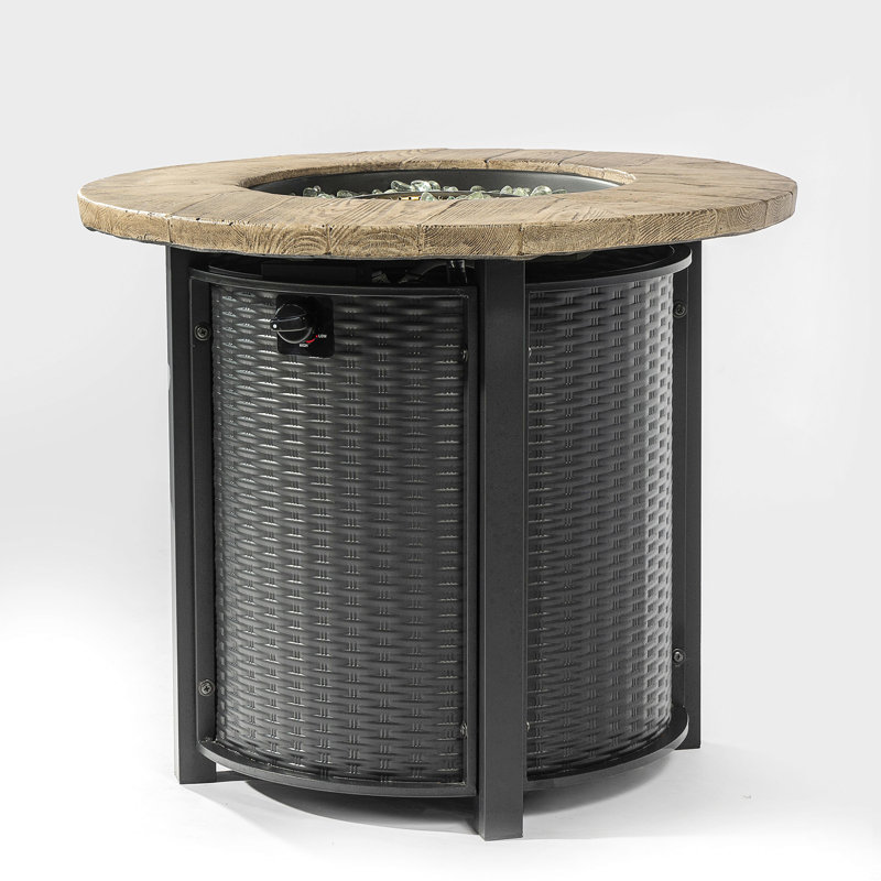 Propane Gas Fire Pit Table, 50000 BTU Round Steel Fire Pit With Imitation Wood Grain Finish