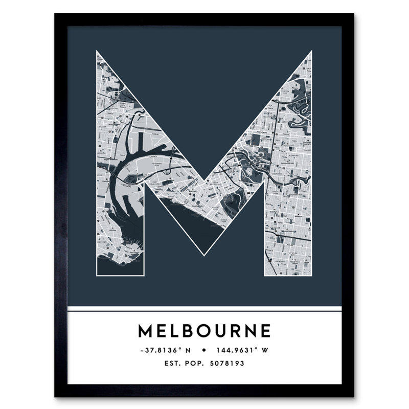 Melbourne City Map Melbourne Australia City Map Navy - Single Picture Frame Typography