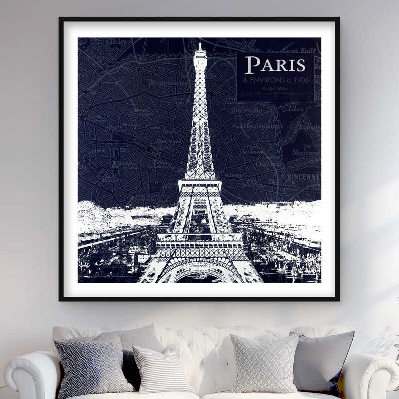 Paris Blue Print and Eiffel Tower Framed Print | Home Decor