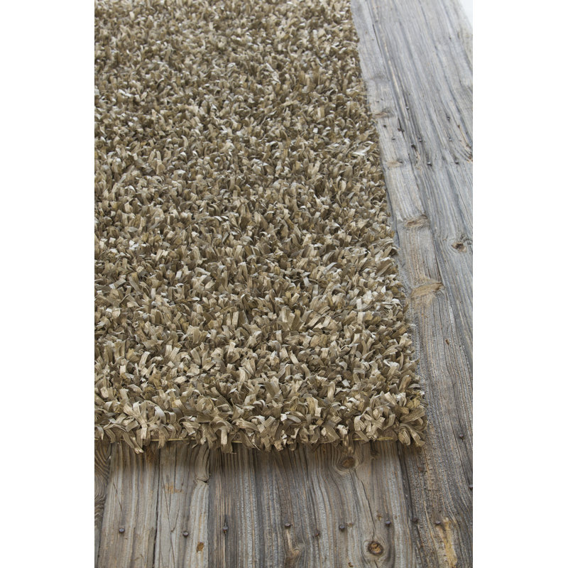 Tapis en polyester ondulé tissé à la main Angella, Rectangulaire 9 pi x 13 pi, Brun et brun clair
