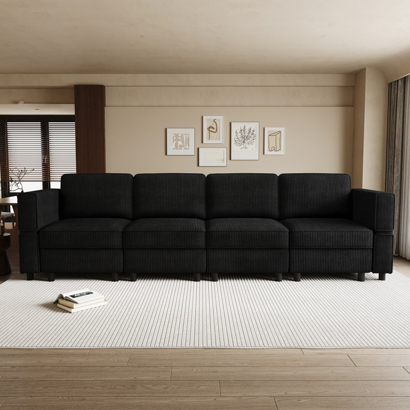 Canapé modulaire à 4 places Elda, Velours côtelé noir